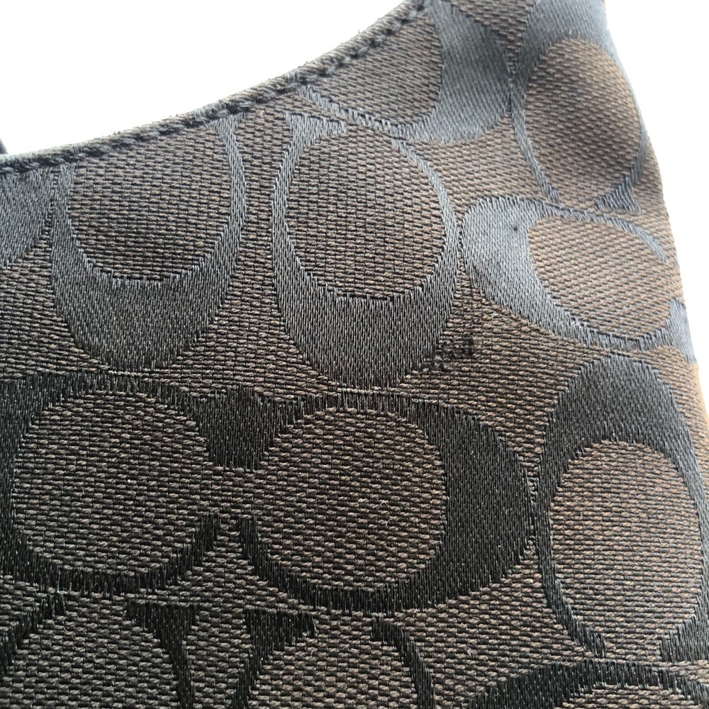 COACH Signature Hampton Shoulder Bag Black Leather/Canvas Purse Zippered Clasp - Picture 12 of 16